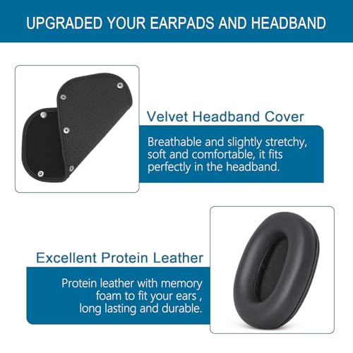 GEVO Replacement Ear Pads + Headband Cover Protector Compatible with Audio Technica ATH M50 M50X M50XBT M40X M30X M20X MSR7 SX1 Headphones, Repair Parts, No Tool Installation (Black)
