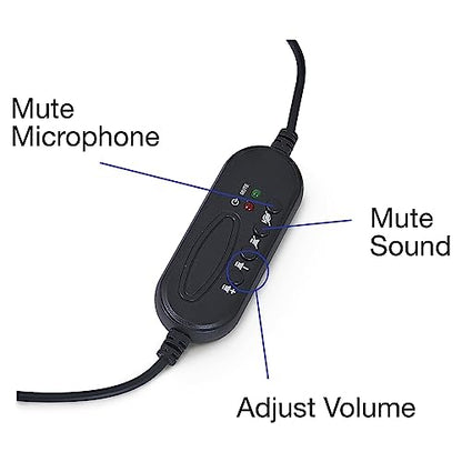 Verbatim Stereo USB Headset with Microphone and in-Line Remote | 3.5mm wired headset with in-line remote and adjustable microphone for calls, conferencing and learning