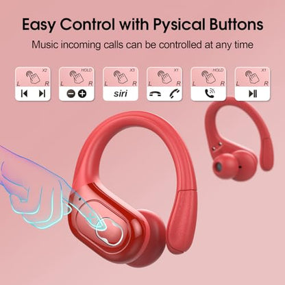 Wireless Earbuds 75H Bluetooth 5.4 Sport Headphones with Earhooks, Red | IPX7 Waterproof In-ear Buds Feature ENC Noise Cancelling Mic & Deep Bass. Stereo Sound Device for Gym Running Workout - color: Red