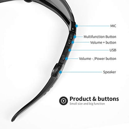 Bluetooth sunglasses Safety Smart with Open-Ear Audio Unisex(black Lens) - color: Black