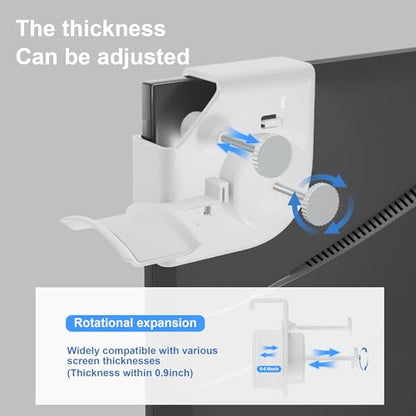 Headphone Holder for Screen (White) | Plastic Headphone Stand, Headset Stand Suitable for AirPods Max, Sony, Bose, Beats and More - color: White