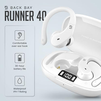 Back Bay Audio Runner Wireless Earbuds for Running, Wrap Around Earbuds - color: White