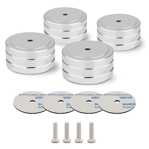 4Pcs Audio Isolation Feet Load 400KG Anti Vibration Pads 40 * 20mm(Silver) | Aluminum Hifi Isolation Footer with Threaded Screw&Adhesive fit Speaker/amplifier/turntable/subwoofer/Record Player/Equipment - color: Sliver