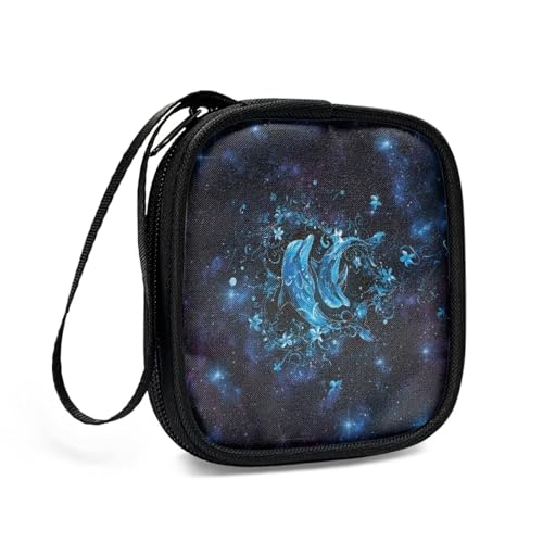 Headphones Carrying Case, Dolphin Blue Protective Shell Travel Bag for Cable, Charger Storage for Earphone, Earbud, Earpieces - color: Dolphin Blue