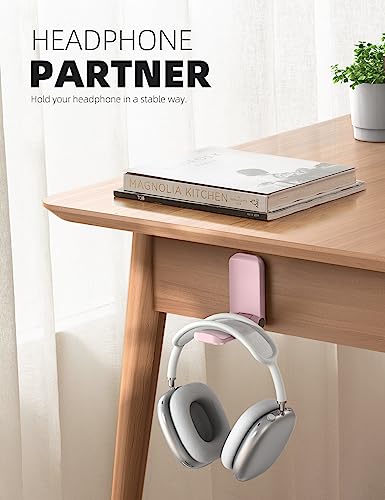 Lamicall Headphone Stand, Sticky Headset Hanger, Adhesive Headphone Holder | Headset Hook Mount Clip Under Desk, Earphone Clamp for Airpods Max, HyperX, Sennheiser, Pink - style: Pink - One Pack