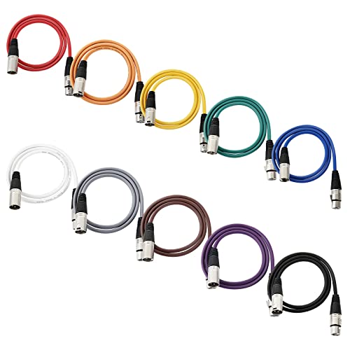 ABuff 10 Pack of 3ft XLR Cables, Balanced 3 Pin XLR Male to Female Microphone Cables, Great for Audio, Guitar, Speaker
