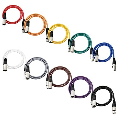 ABuff 10 Pack of 3ft XLR Cables, Balanced 3 Pin XLR Male to Female Microphone Cables, Great for Audio, Guitar, Speaker