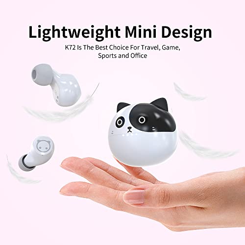 Wireless Earbuds,Cartoon Wireless Bluetooth 5.0 Headset Built-in Mic,Cute Panda Earbuds,IPX5 Waterproof Headphones,Wireless Sports Earphones,36H Playtime HiFi Stereo Deep Bass Earbuds - color: Piebald‑Kitty