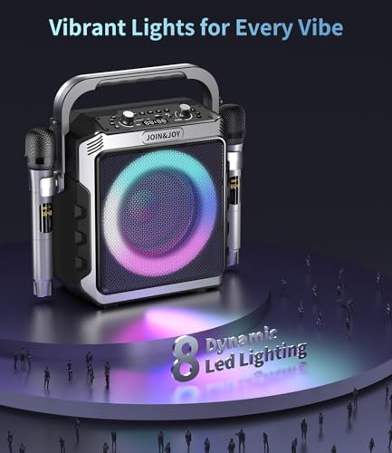 Portable Karaoke Machine, with 2 Wireless Mics, LED Lights, Loud Subwoofer, Outdoor Karaoke Speaker for Adults