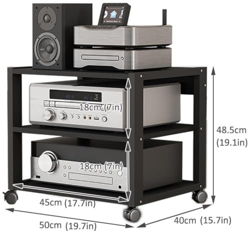3 Tier Audio Rack AV Media Player Stand Stereo Cabinet | Floor-Standing CD DVD Record Player Stand, Movable Component Storage Shelf with Wheels for Home Theater, Black - size: 3 Tier