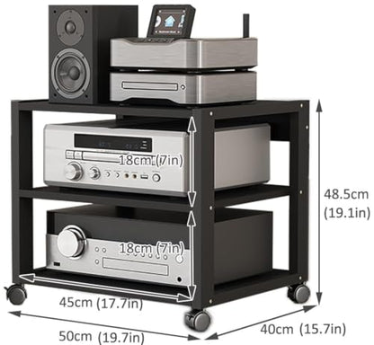 3 Tier Audio Rack AV Media Player Stand Stereo Cabinet | Floor-Standing CD DVD Record Player Stand, Movable Component Storage Shelf with Wheels for Home Theater, Black - size: 3 Tier