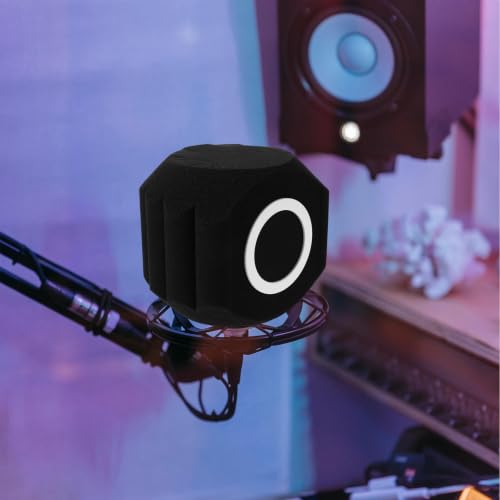 LABRIMP Professional Microphone Wind Shield Isolation Ball with Acoustic Foam for Comprehensive Noise Reduction and Allround Isolation, Black Plastic and Sponge Material, for Voiceover