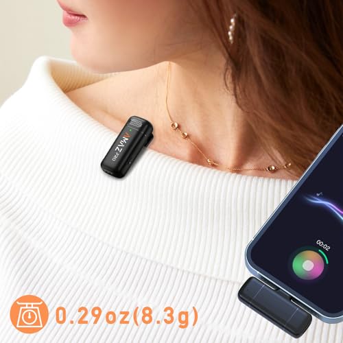 Amazpro Wireless Lavalier Microphone for iPhone 15,Android Phone,Laptop,2 Pack Mini Microphone with Charging Case,Professional Noise Reduction,for Video Vlog,Youtuber,TikTok,Instagram,Interview,USB-C