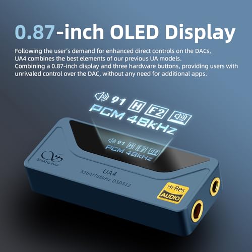 SHANLING UA4 Headphone Amplifier,Portable USB DAC AMP,Support MQA 16X,768kHz DSD512,High Driving Power for Android/iOS/Mac/Windows,dongle Volume Control,3.5/4.4mm up to 237mW@32Ω Output (Blue) - color: Blue