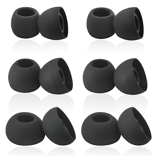 Silicone Replacement Earbuds Tips Universal for 5mm-7mm True Wireless LMS | 6 Pairs Rubber Ear TipsSecure Fit & Noise Isolation, Black - color: 4.5mm-Black