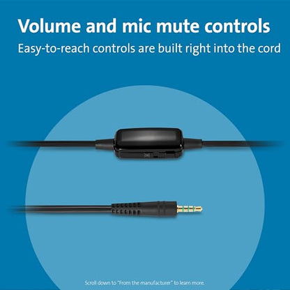 Kensington Hi-Fi 3.5mm Headphones with Mic & Volume Control Button (K33597WW) - style: Classic
