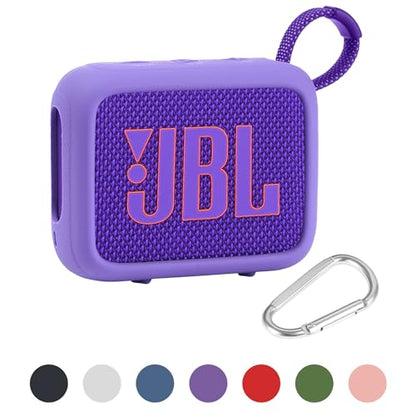 for JBL Go 4 Waterproof Bluetooth Speaker Silicone Cover, Purple | Snug Fit, Portable Carabiner Clip, Shock Absorption, Drop Protection, Travel Lightweight Design, Protective Skin Case - color: Purple Case