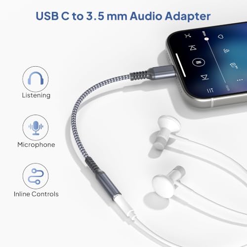 Elebase for iPhone 18 17 Pro Headphone Adapter 0.6FT,USB C Aux Audio Jack - size: USB C to 3.5mm, style: Grey
