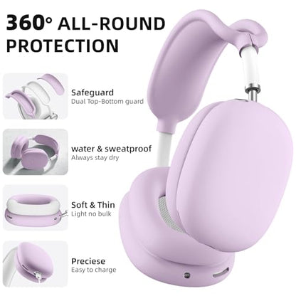 Silicone Case Cover for AirPods Max Headphone, Ear Pad Case Cover/Ear Cups Cover/Headband Cover for AirPod Max, Silicone Apple AirPods Max 2024/2020 Accessories, Purple - color: Lavender