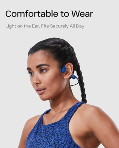 SHOKZ OpenRun Bone Conduction Bluetooth Headphones, Blue, USB-C Charging | Bundle with Sweat Headband；Open ear comfort; Lightweight & Secure fit; IP67 water resistance; 8H battery; Running/Cycling - color: Blue, size: Standard Size+USB-C Charging