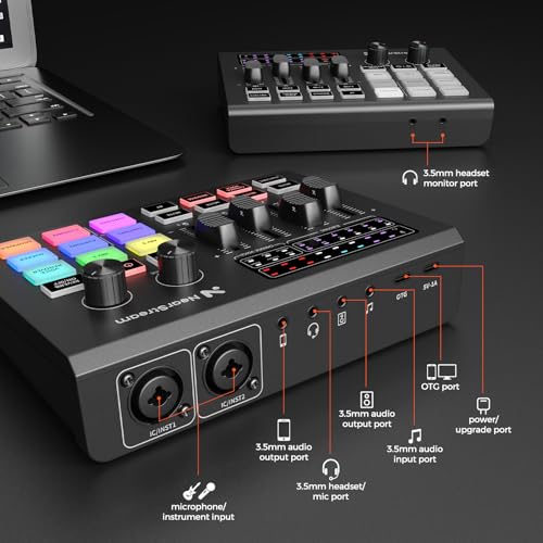 Gaming Audio Mixer & USB Audio Interface with Pro Mic Preamp | Dual XLR/6.35mm Inputs, 48V Phantom Power, RGB, Voice Changer, Sound Pads, Loopback for Podcasting/Streaming & Music