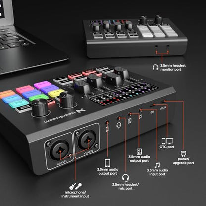 Gaming Audio Mixer & USB Audio Interface with Pro Mic Preamp | Dual XLR/6.35mm Inputs, 48V Phantom Power, RGB, Voice Changer, Sound Pads, Loopback for Podcasting/Streaming & Music