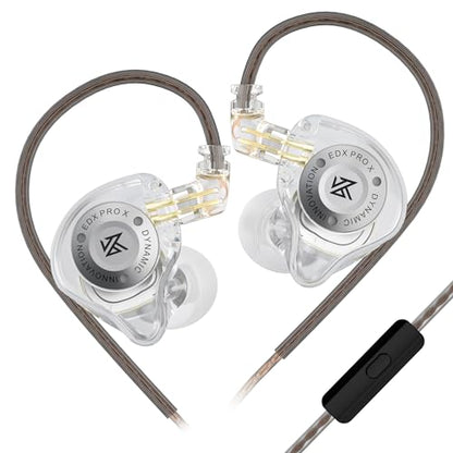 KZ EDX Pro X in Ear Monitor Headphones, HiFi Stereo IEM, Dynamic Driver Earphones with Detachable Cable, Deep Bass Noise Isolating Earbuds for Singers Musicians Drummers Audiophile (MIC, White) - color: White, style: MIC
