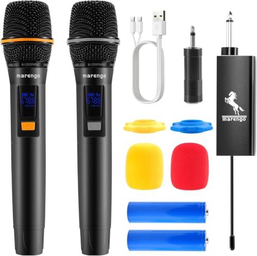 Marengo Metal Wireless Microphone,UHF Handheld Karaoke Mics,Rechargeable