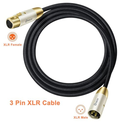 DTECH 3ft XLR to XLR Microphone Cable Male to Female Balanced Audio Cord for Mic Speaker PA Systems Standard 3 Pin Gold Plated Connectors Nylon Braided Instrument Wire, 3 Feet, Black - size: 3ft