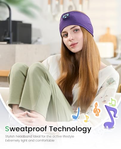 Perytong Sleep Headphones Bluetooth Headband - Yoga, Unisex, with Immersive Stereo Sound, 10 Hours Battery, Comfy Headband Material - color: Grape Purple