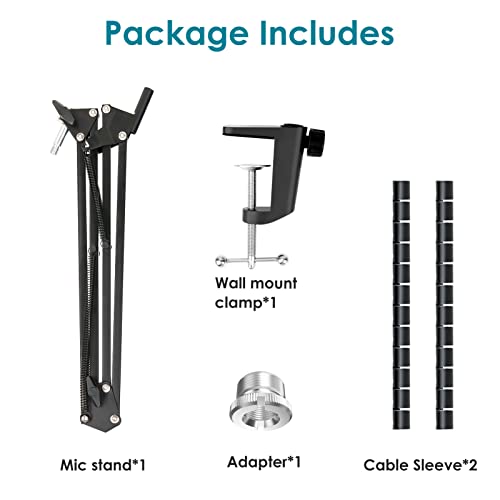 Microphone Boom Arm with Cable Management – Adjustable Scissor Mic Stand Compatible with Fifine K669B/K670/K683A/K658/K688, AmpliGame A6V/A8, AM8 & Other USB/XLR Microphones by YOUSHARES