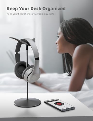 Lamicall Headphone Stand Desktop Headset Holder, Elegant Earphone Stand | Unique Appearance Design, Ultra Sturdy, Multi-Scenario Use for All Headset like Airpods Max, HyperX, Beats, Senn heiser - color: Black