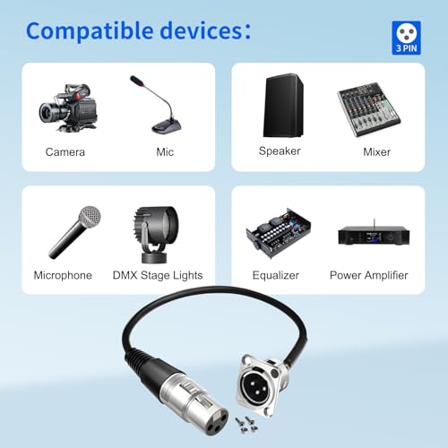 (2PCS) XLR Panel Mount [New Version 2025] XLR Plate Solderless 3 Pin Patch Bay Cable for Audio Equipment Mixers Studio Box Connector Wall Plate Solderless With installation Screws and Nuts (M to F) - style: M to F
