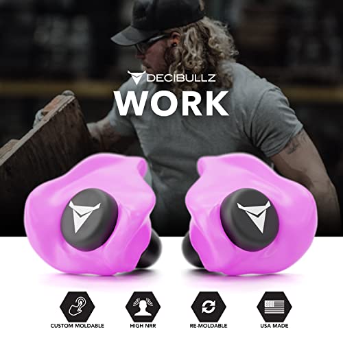 Decibullz Custom Molded Earplugs, 31dB Highest NRR, Comfortable Hearing Protection for Shooting, Travel, Swimming, Work and Concerts (Pink) - color: Pink