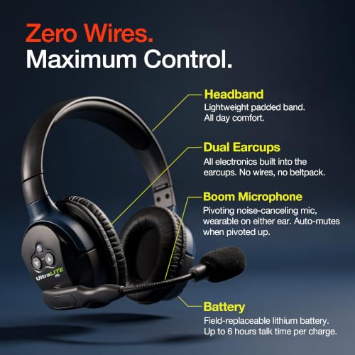 Eartec UL5D Ultralite HD Wireless Intercom Headset System, 5-Person Full Duplex, Dual Ear, DECT Interference-Free, Up to 1000ft Range, Team Communication for Crews - color: Dual, size: 5 x Dual