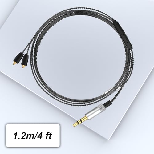 MMCX Cable with Mic Compatible with Shure SE215, SE215 PRO, SE315, SE425, SE425 PRO, SE535, SE846, UE900 Earbuds, 3.5mm Headphone Cable with Volume (Black)