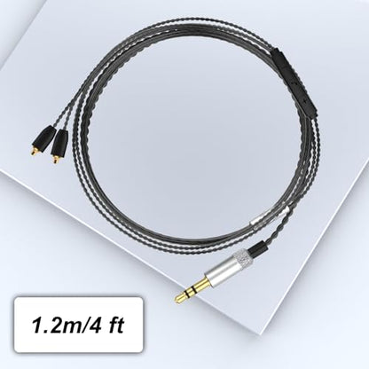 MMCX Cable with Mic Compatible with Shure SE215, SE215 PRO, SE315, SE425, SE425 PRO, SE535, SE846, UE900 Earbuds, 3.5mm Headphone Cable with Volume (Black)