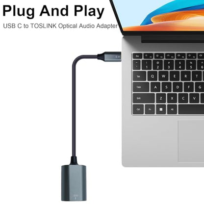Poyiccot USB C to Toslink Optical Audio Adapter 20cm/7.87inch, USB C Male to Toslink Female Supports SPDIF Audio Output Suitable for Notebook Computers, Tablets, Mobile Phones.