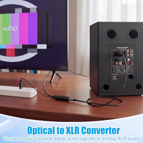 192KHz DAC Optical to XLR Converter, 3.3 Ft Optical Cable to Unbalanced Male XLR Audio Cord Adapter, Digital to Analog Audio Converter for HDTV, DVD, Set-Top Boxes