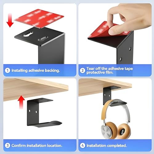 Heavyrain 2PCS Under Desk Headphone Hanger | Storage Hook Metal Desk Edge Hook Hanger with Clamp-On Design (Large) - size: Large