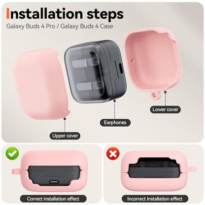 Inesore for Galaxy Buds 4 Pro & Galaxy Buds 4 Case (Pink) | Skin Friendly Silicone Material, with A Multifunctional Cleaning Pen Tool and Keychain, Scratch Resistant, Slip Resistant - color: Pink