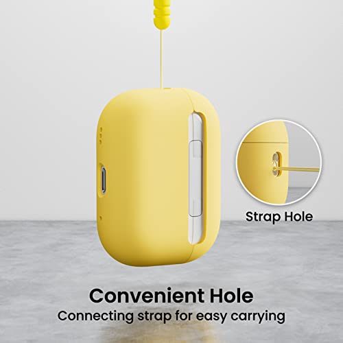 ORNARTO for AirPods Pro 2 Case, Hybrid Silicone, Yellow | Hybrid Silicone Rubber, Front LED Visible, Wireless Charging, Skin-Friendly Soft Touch, Anti-Scratch, Detachable Lanyard - color: Yellow