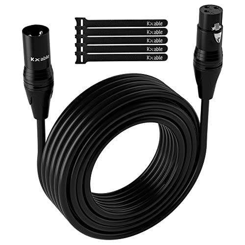 Kxable XLR Microphone Cable 25 Feet, 3 Pin Shielded Balanced Male to Female Mic Cord, Zinc Alloy Shells, OFC, Heavy-Duty Patch Cable for Amplifier, Speaker, Mixer with 5 Cable Ties - size: 25 Feet, style: 1-Pack