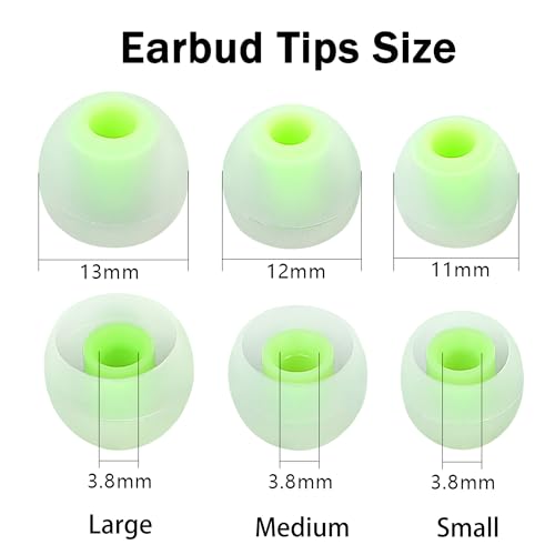 실리콘 이어버드 팁 - 대부분의 인이어 이어버드에 적합 (내부 구멍 3.8mm - 5.1mm) - 9쌍 S M L - color: 그린/투명