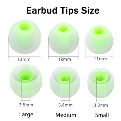 실리콘 이어버드 팁 - 대부분의 인이어 이어버드에 적합 (내부 구멍 3.8mm - 5.1mm) - 9쌍 S M L - color: 그린/투명