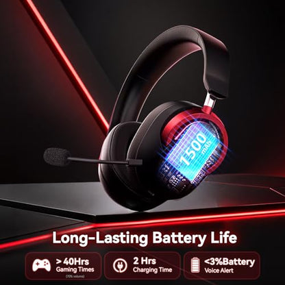 Wireless Gaming Headset with Mic Over Ear Headphones for PC,Xbox,PS5,Switch