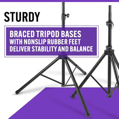 On-Stage SSP7900 All-Aluminum Speaker Stand Pack (Pair of Folding, Portable Stands, Tripod Base, Carry Bag, Height Adjustable, Nonslip Rubber Feet, 1 3/8″ Mounting Poles, 1 1/2″ Adapters, Black)