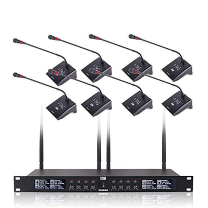 XTUGA 8 Channel Wireless Conference Microphone System,Gooseneck Mics(CM280) | UHF Fixed Frequency,Auto Scan,PLL Locked,Professional Conference Mics for Conferences Room/Lecture/Church/Public Speaking