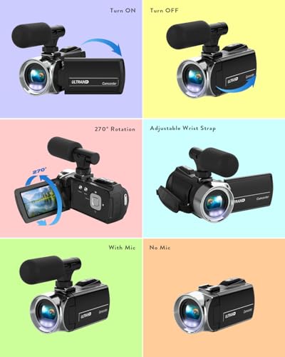 Video Camera Camcorder FHD 4K 36MP Vlogging Camera for YouTube Video Recorder 3.0" 270 Degree Rotation Screen Video Cameras for Filming with Microphone,32GB SD Card (Black)