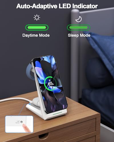 NANAMI 3 in 1 Wireless Charging Station Charger Dock for Google Devices | Fast Charger Stand Dock for Pixel 9/9 Pro XL/Fold, Buds Pro 2/Pro, Watch 3/2, Fitbit Versa 4/Sense 2(Not for Pixel Watch 1/4) - color: White